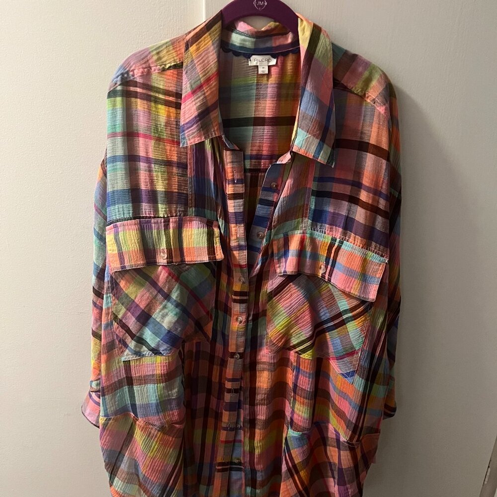 Pilcro Long-Sleeve Mixed Madras Plaid Oversized Buttondown Shirt - 2x